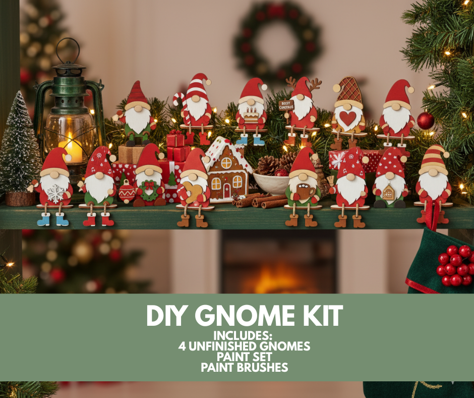 Gnome Christmas Shelf Decor - DIY KIT 4 Pack